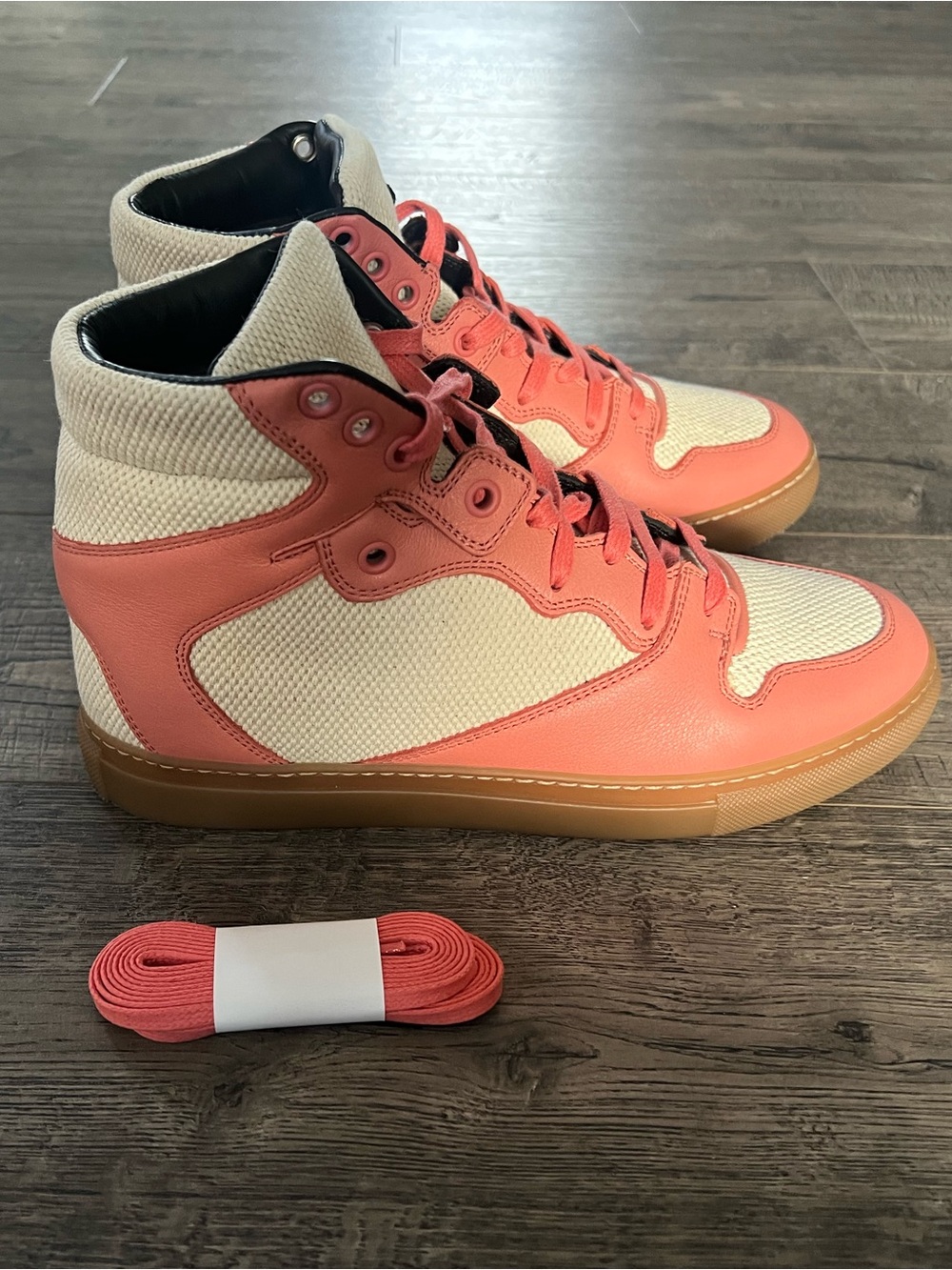 Balenciaga Coral and Cream High-Top Sneakers